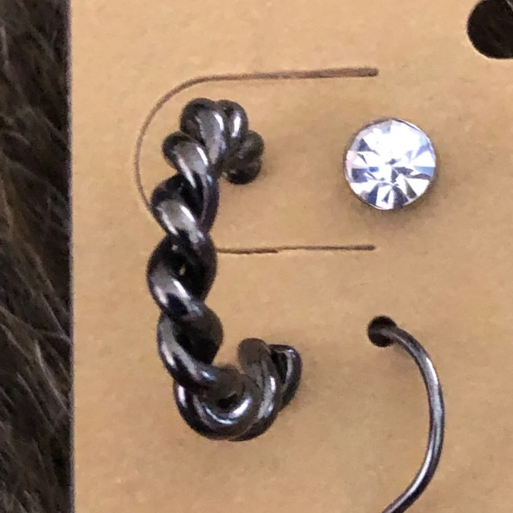 Chrome tone set of 3 pierced earrings